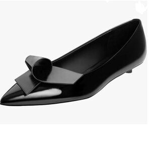 Wansseny Black Pointed Toe Slip On Pumps Comfortable Kitten Heel Ladies Shoes